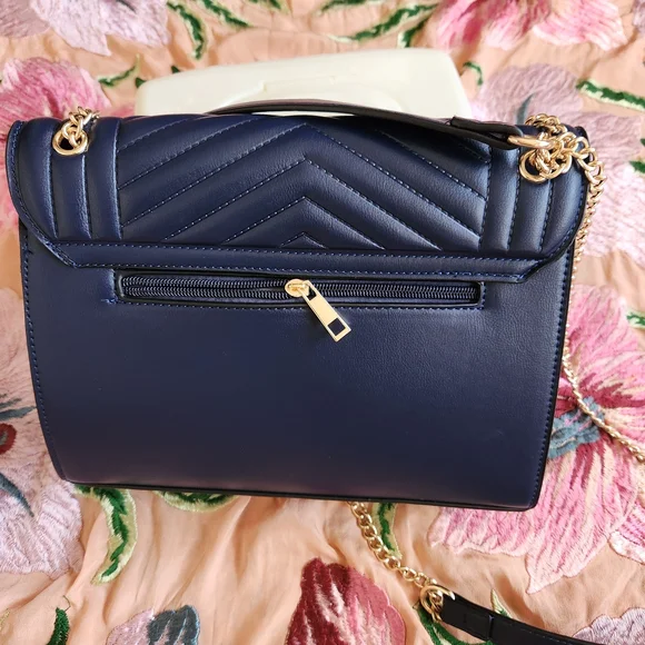 NEW Yves Saint Laurent Dark Blue Chevron Shoulder Bag - Picture 3 of 4